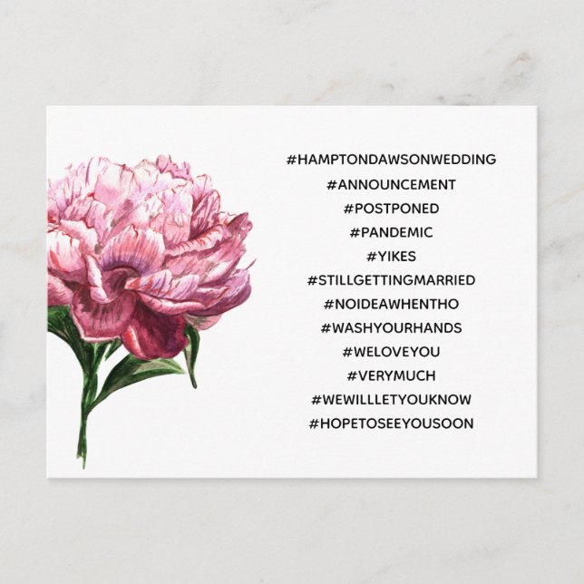 Dina Topp 12 Hashtags Peony Försenad Bröllop Vykort (Framsida)