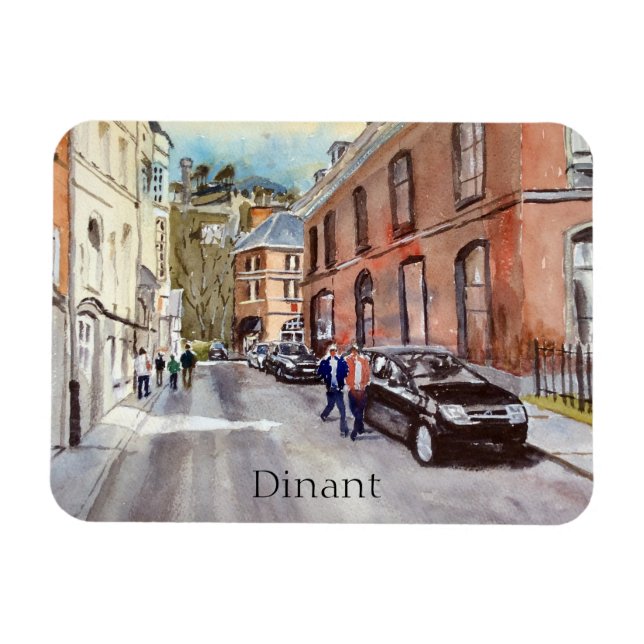 Dinant Belgium Street Scene Watercolor Magnet (Horisontell)