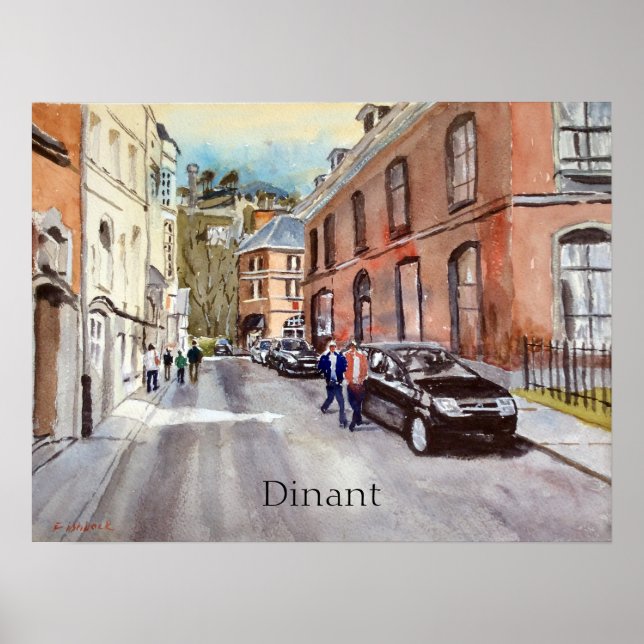Dinant Belgium Street Scene Watercolor Poster (Framsidan)