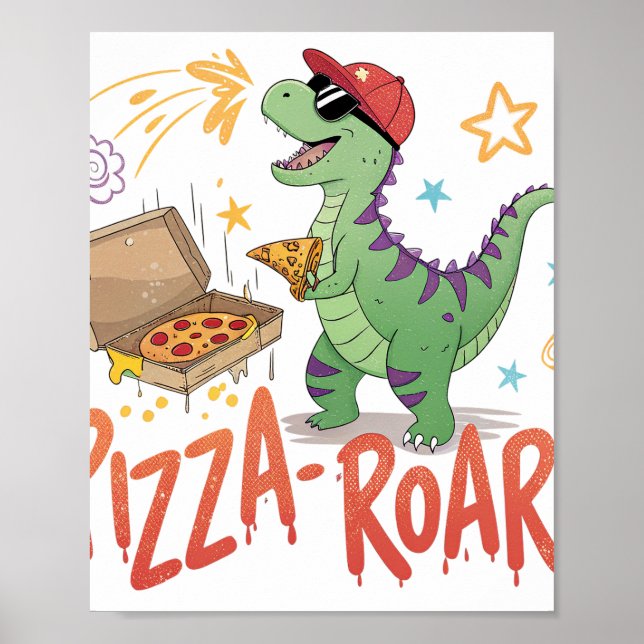 Dinaour eat pizza for food älskare poster (Framsidan)