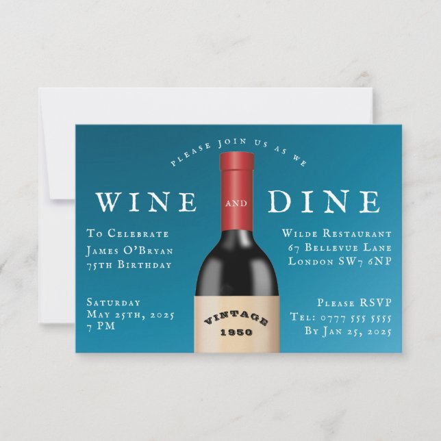Dine and Vin Vintage Birthday Inbjudningar (Framsida)