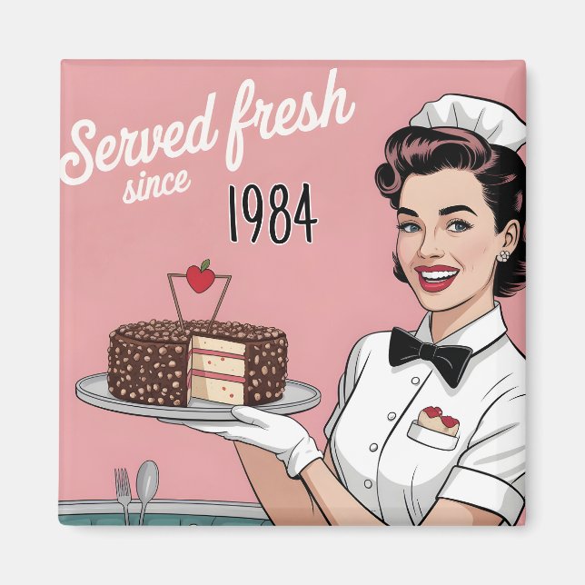 Diner Pin-Up: Retro Waitress and Custom Year Magnet (Framsidan)