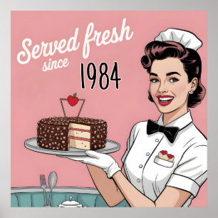 Diner Pin-Up: Retroservitris och anpassat år Poster
