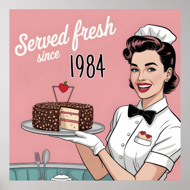Diner Pin-Up: Retroservitris och anpassat år Poster (Framsidan)