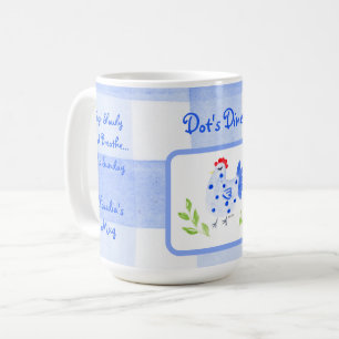 Diner Watercolor Blue Hen Check SÖNDAG Personalise Kaffemugg