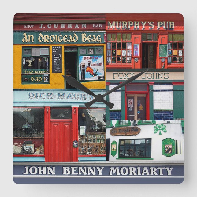 Dingle Pubs Collage, Irish Clock. Irland Fyrkantig Klocka (Framsida)