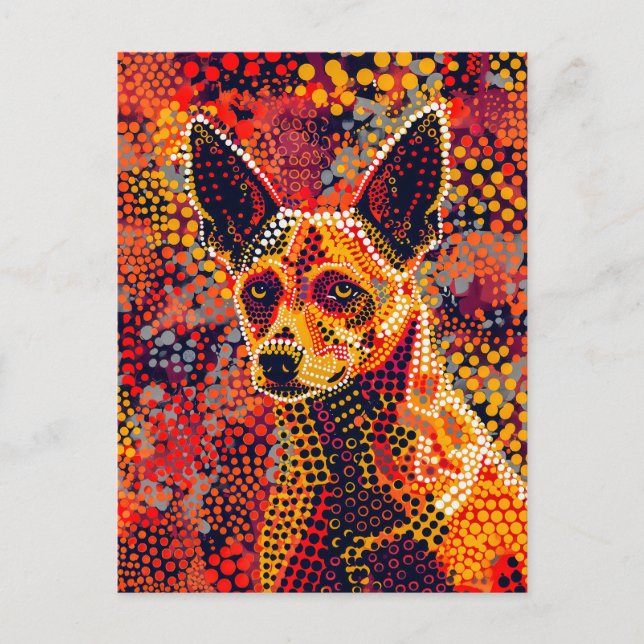 Dingo in Aborigine Dot Art Stil Vykort (Framsida)