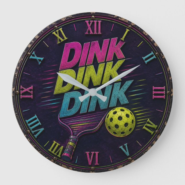 Dink Dink Dink Pickleball Retro Neon Stor Klocka (Framsida)
