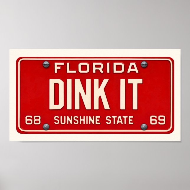 Dink It Pickleball Fan Art Retro FL License Plate Poster (Framsidan)
