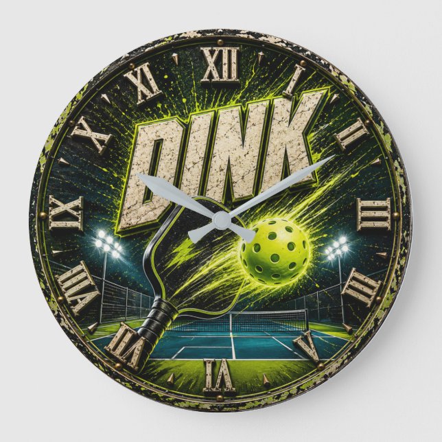 Dink Neon Pickleball Player Gift Stor Klocka (Framsida)