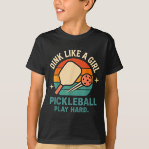 Dinka som en tjej söt retro pickleball dam t shirt