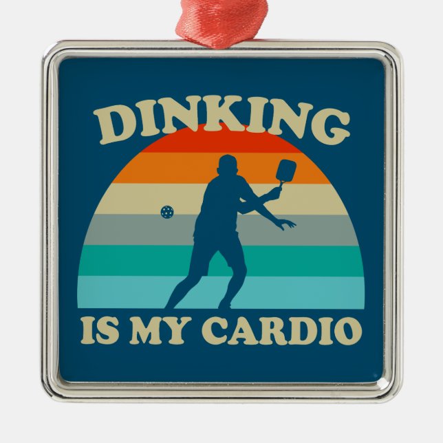 Dinking är min Cardio Pickleball Julgransprydnad Metall (Framsidan)