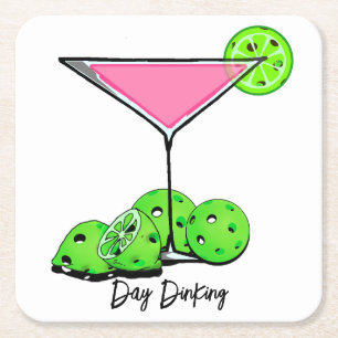 Dinking Cosmo Rosa Cocktail, Pickleball Limes Underlägg Papper Kvadrat