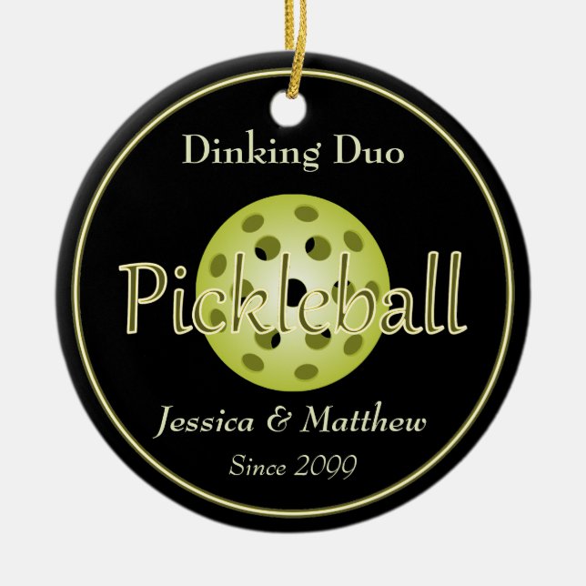 Dinking Duo par Pickleball Boll Julgransprydnad Keramik (Framsidan)