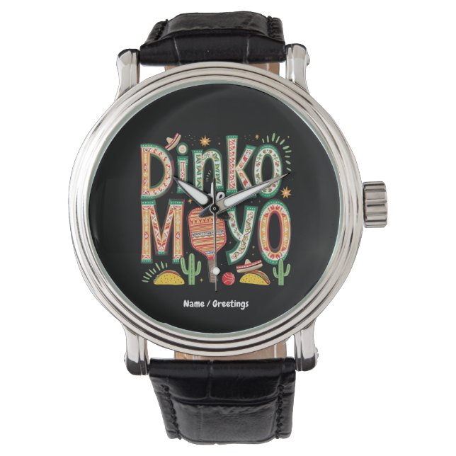 Dinko de Mayo Funny Cinco de Mayo Pickleball Pun Armbandsur (Framsida)