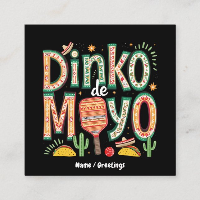 Dinko de Mayo Funny Cinco de Mayo Pickleball Pun Fyrkantigt Visitkort (Framsida)