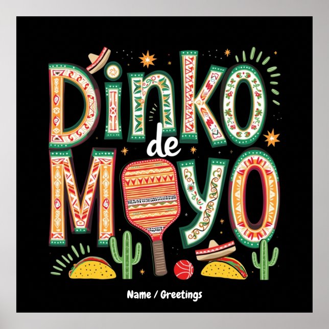 Dinko de Mayo Funny Cinco de Mayo Pickleball Pun Poster (Framsidan)
