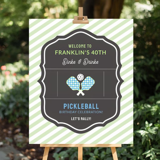 Dinks and Drinks Green & Blue Pickleball Välkomsth Poster (Dinks and Drink Pickleball Welcome Sign)
