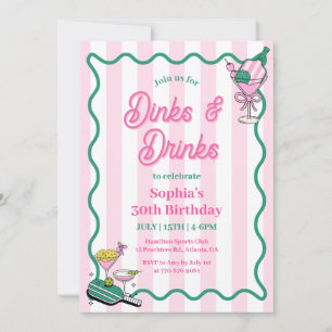 Dinks and Drinks Pickleball Birthday Inbjudningar