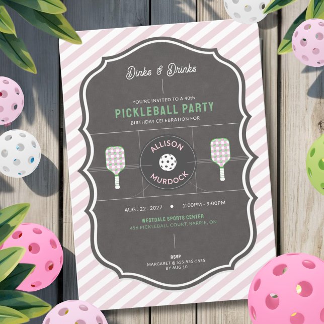 Dinks and Drinks Pink Pickleball Party Birthday  Inbjudningar (Pink Pickleball Birthday Invitation for pickleball lovers)