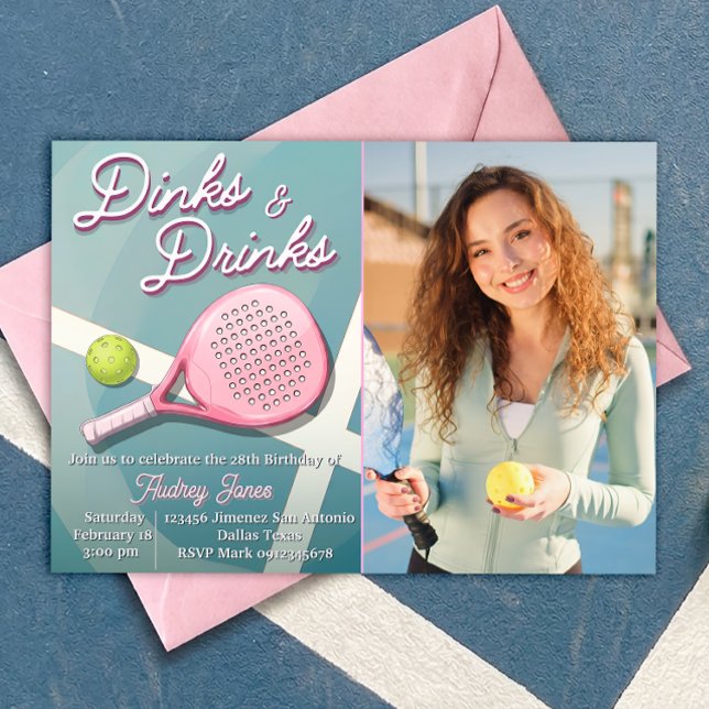 Dinks och drycker - Pickleball födelsedagsfest med Inbjudningar (Skapare uppladdad)