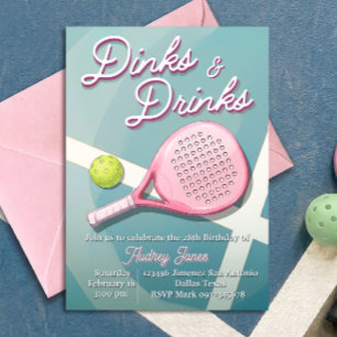 Dinks och drycker - Pickleball födelsedagsinbjudan Inbjudningar