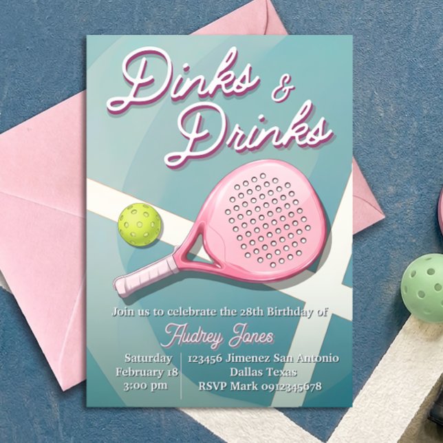 Dinks och drycker - Pickleball födelsedagsinbjudan Inbjudningar (Skapare uppladdad)