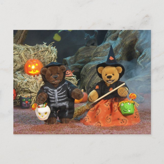 Dinky Bears Skeleton & Witch Vykort (Framsida)