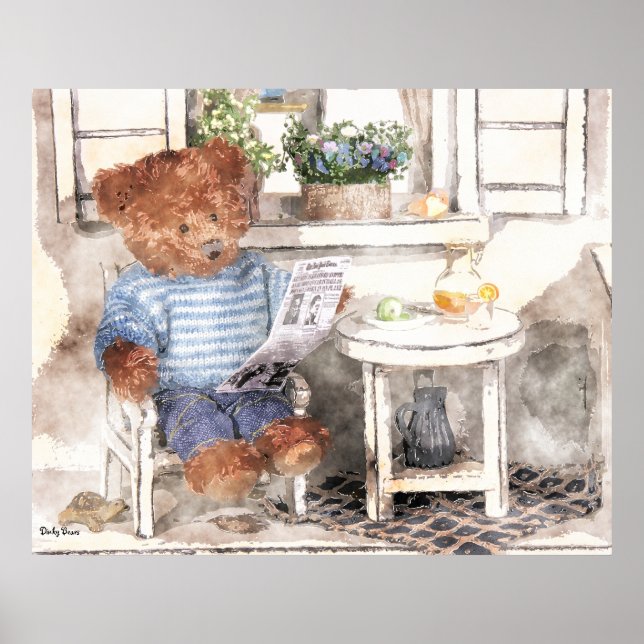 Dinky Bears Watercolor - Reading Bear Poster (Framsidan)
