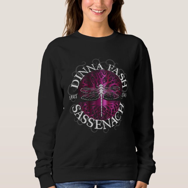 Dinna Fash Sassenach Dragonfly Celtic Tree of Life T Shirt (Framsida)