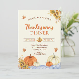 Dinnarmatur för modern Blommigt Pumpkin-Thanksgivi Inbjudningar