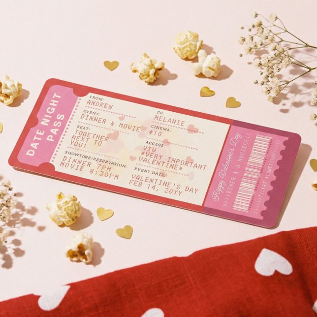 Dinner & A Movie Love Ticket Valentine’s Day Julkort (Dinner & A Movie Love Ticket Valentine’s Day Holiday Card)