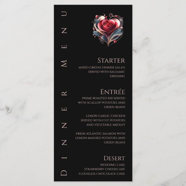 Dinner and Bar Menu-Modern Heart Shaped Rose  Meny (Framsida)