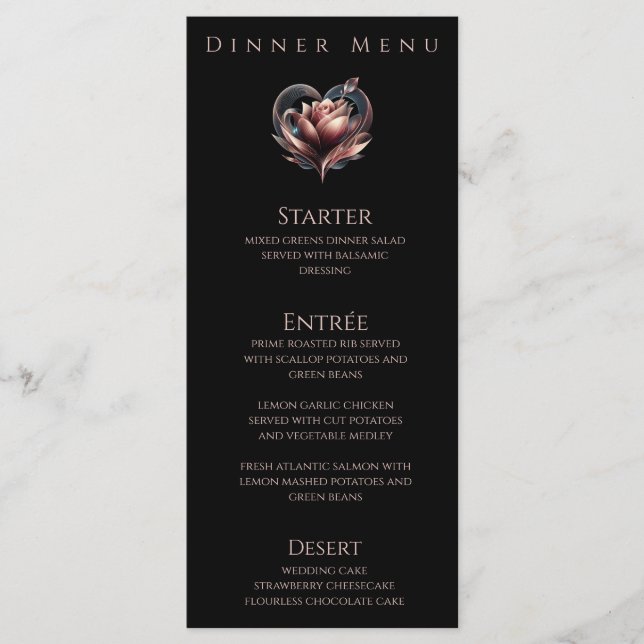 Dinner and Bar Menu-Modern Rose with a Heart Meny (Framsida)