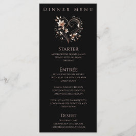 Dinner and Bar Menu-Rose Gold Flowers with a Heart Meny