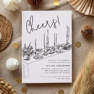 Dinner Bord Cheers Teckning 30års födelsedag Party Inbjudningar
