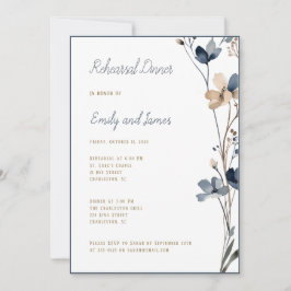 Dinner Dusty Blue Beige Botanical Modern Wedding Inbjudningar