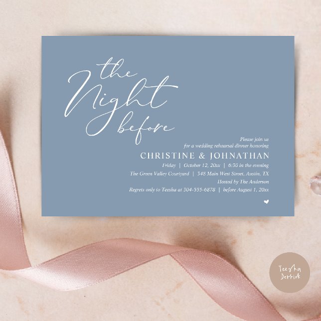 Dinner för bröllopsrepetition kvällen före bröllop inbjudningar (The Night Before Wedding Rehearsal Romantic Dinner Invitation Card in Dusty Blue)