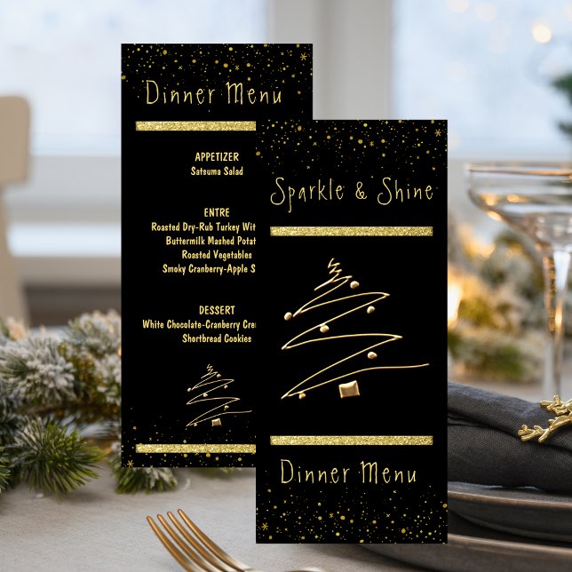 Dinner för den moderna Helgdag Guld och Black Mode Meny (Gold and Black Modern Holiday Dinner Menu)