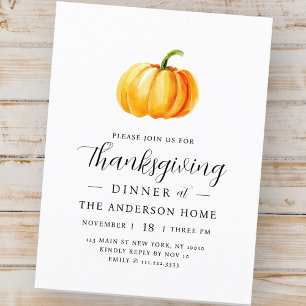 Dinner för Modern vattenfärgspumpkin-Thanksgiving Vykort