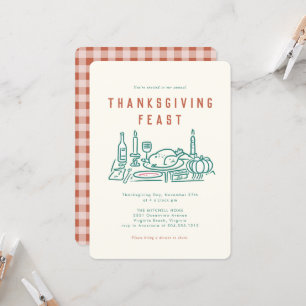 Dinner för vismisk hand med illustrerad Thanksgivi Inbjudningar