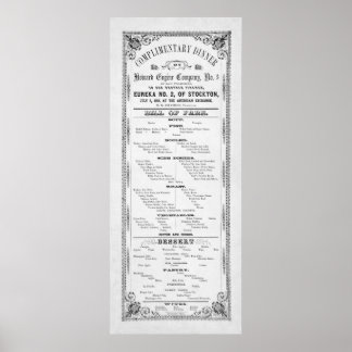 DINNER MENU for FIREMEN 1856 Poster