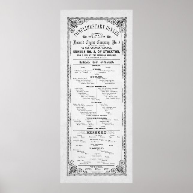 DINNER MENU for FIREMEN 1856 Poster (Framsidan)