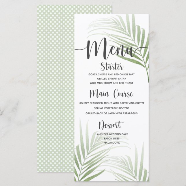 Dinner Menu för Tropical Handflatan Bröllop Meny (Fram/baksida)