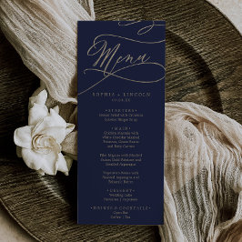 Dinner Menu i Bröllop i Romantic Navy Calligraphy Meny