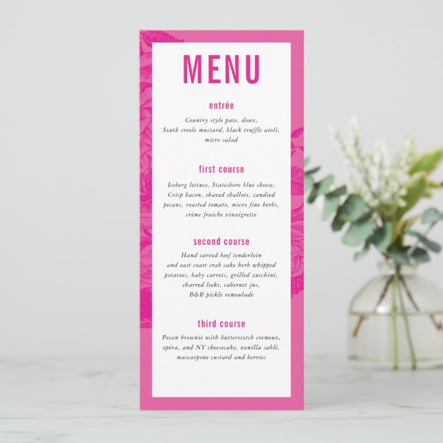 DINNER MENU modern elegant blommigt söt rosa Meny (Stående Fram)