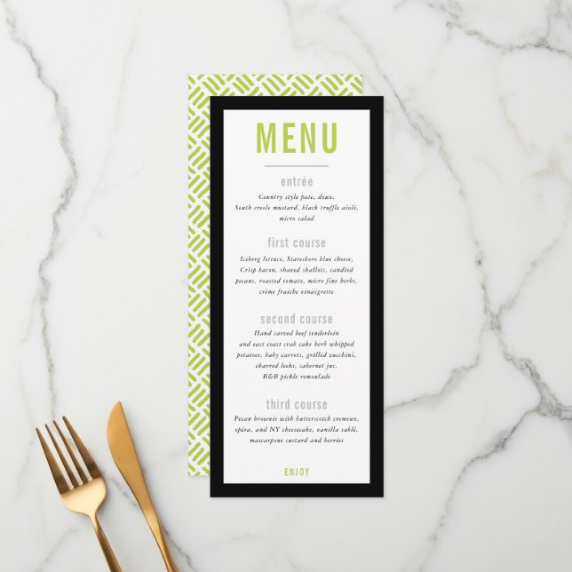 DINNER MENU modern metall-rutnätssvart Meny (Fram/Back In Situ)