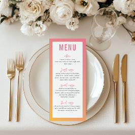DINNER MENU modern övertoning för rosa gult, ombre Meny