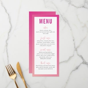 DINNER MENU modern söt rosa ombre-gradient Meny