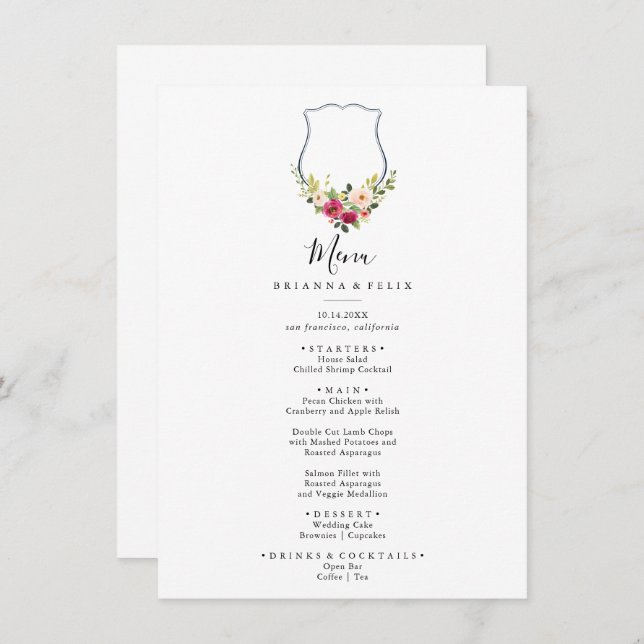 Dinner-meny för Blommigt för Tropiska färgämnen fö Meny (Fram/baksida)